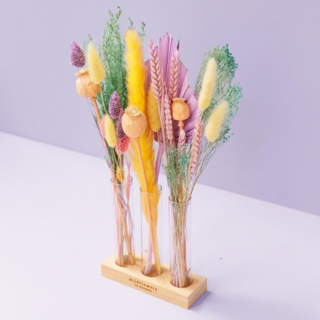 Set flori uscate, 3 vaze si suport din lemn - Pastel [1]