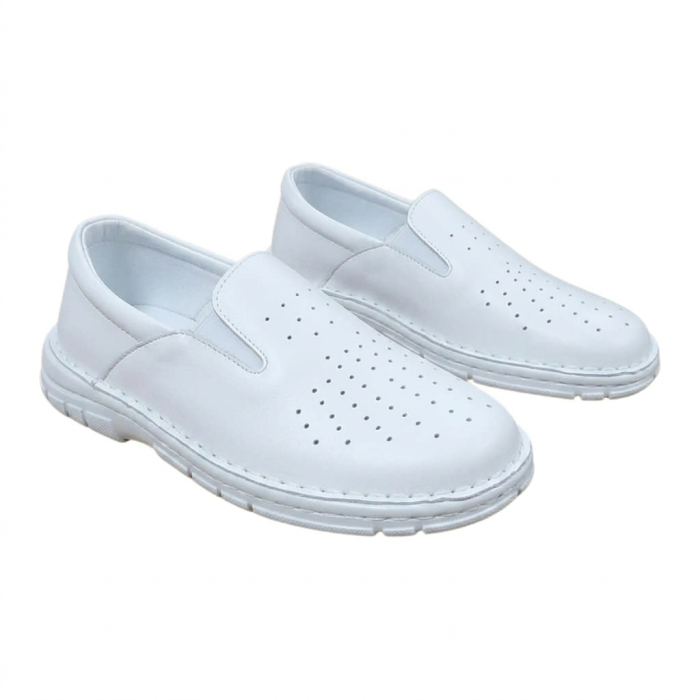 Pantofi Bărbați Perforati din Piele Naturală 8010 Alb [2]
