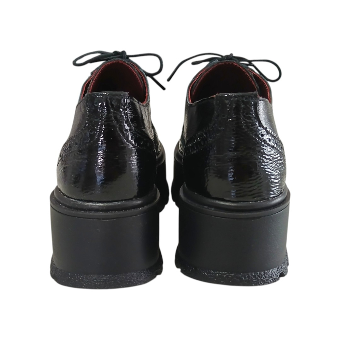 Pantofi Dama cu Siret din Piele Naturală cu Talpă Platformă de 6 cm - Negru Texturat [5]