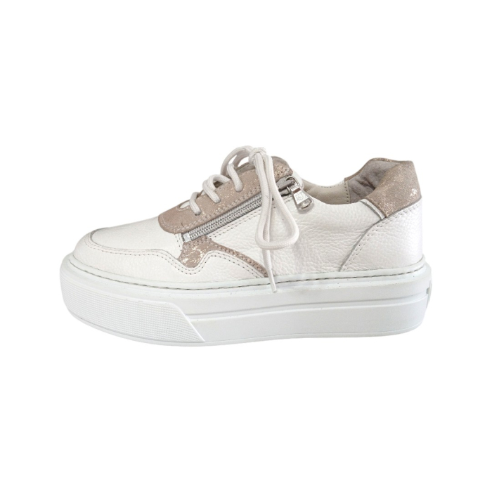 Pantofi Sport Dama din Piele Naturală cu Platformă și Fermoar - Alb [2]