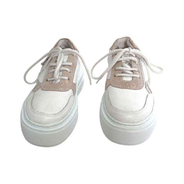 Pantofi Sport Dama din Piele Naturală cu Platformă și Fermoar - Alb [3]