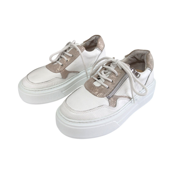 Pantofi Sport Dama din Piele Naturală cu Platformă și Fermoar - Alb [4]