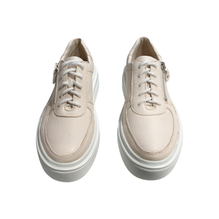 Pantofi Sport Dama din Piele Naturală cu Platformă și Fermoar - Bej [3]