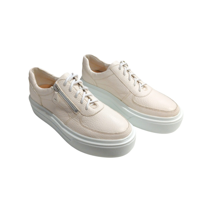 Pantofi Sport Dama din Piele Naturală cu Platformă și Fermoar - Bej [4]