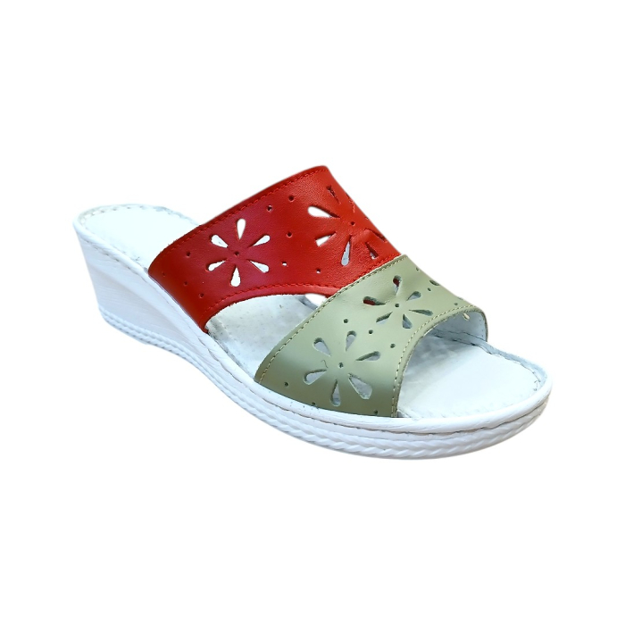 Papuci Dama din Piele Naturală 5202 rosu-fistic [2]