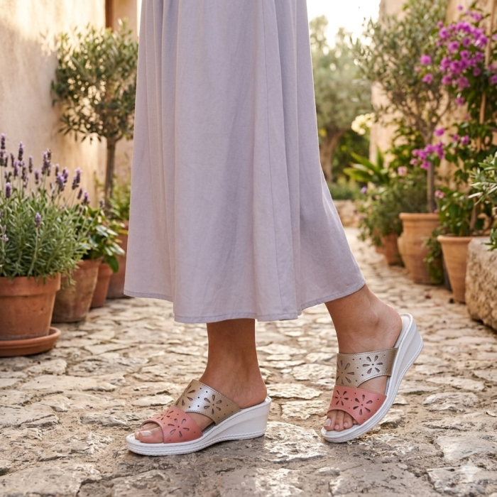 Papuci Dama din Piele Naturală 5202 roz-argintiu [5]