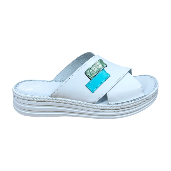 Papuci Dama din Piele Naturală 954 alb-turcoaz [2]
