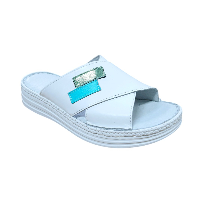Papuci Dama din Piele Naturală 954 alb-turcoaz [3]
