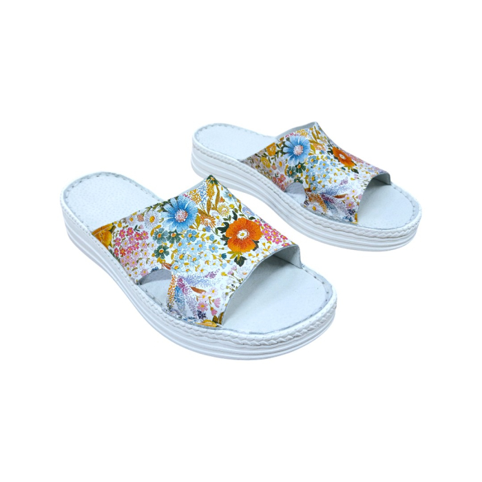 Papuci damă din piele naturală cu imprimeu floral Margaret [4]