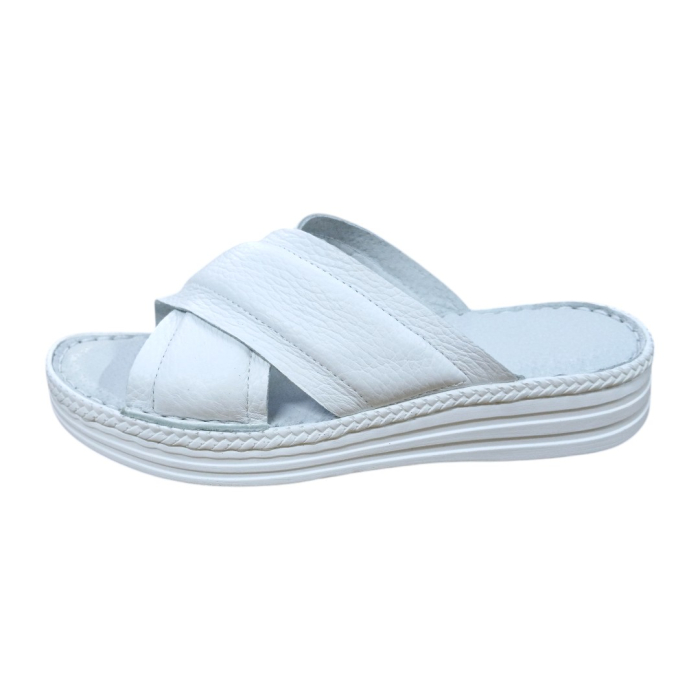 Papuci Damă din Piele Naturală Soft-touch alb bizonat [2]