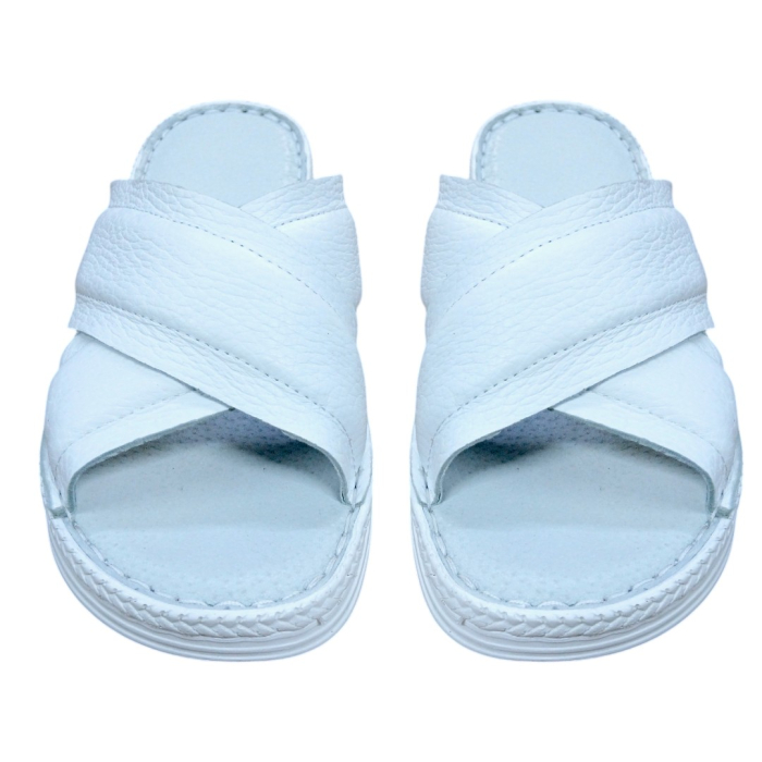 Papuci Damă din Piele Naturală Soft-touch alb bizonat [3]