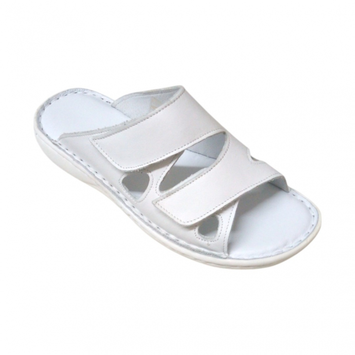 Papuci femei piele cu velcro 730 alb [1]