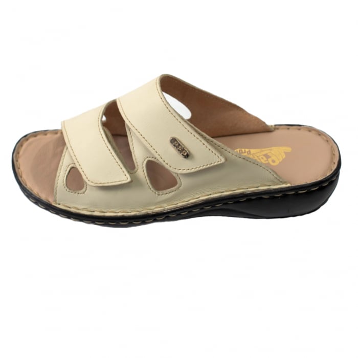 Papuci femei piele cu velcro 730 bej [1]