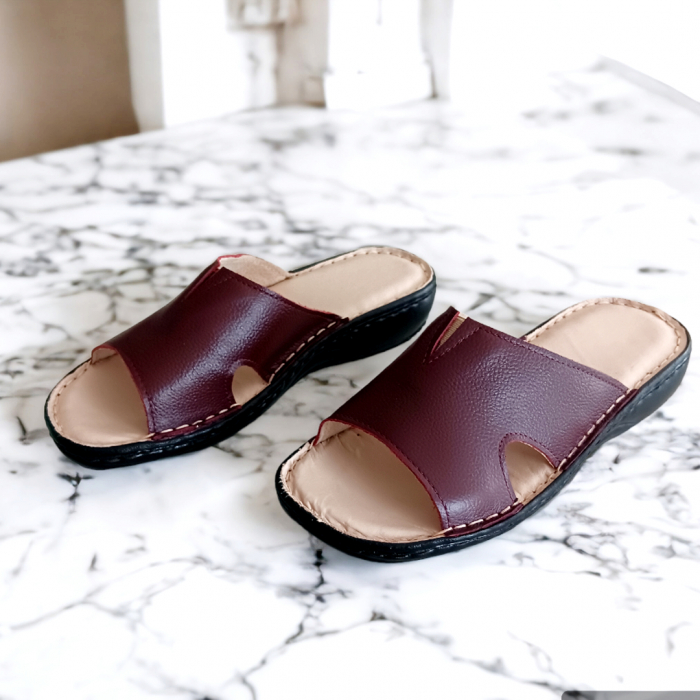 Papuci femei piele naturala 450 bordo [1]