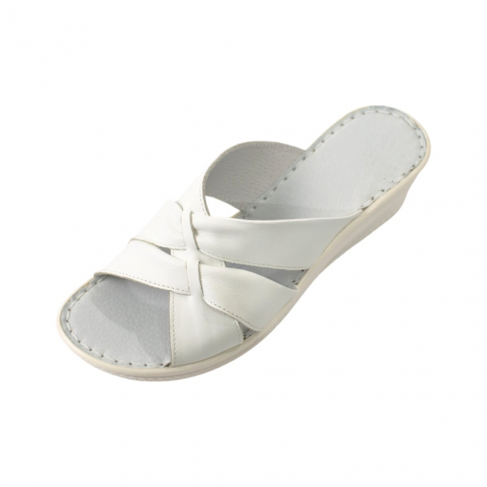 Papuci femei piele talpa ortopedica 620 alb [1]