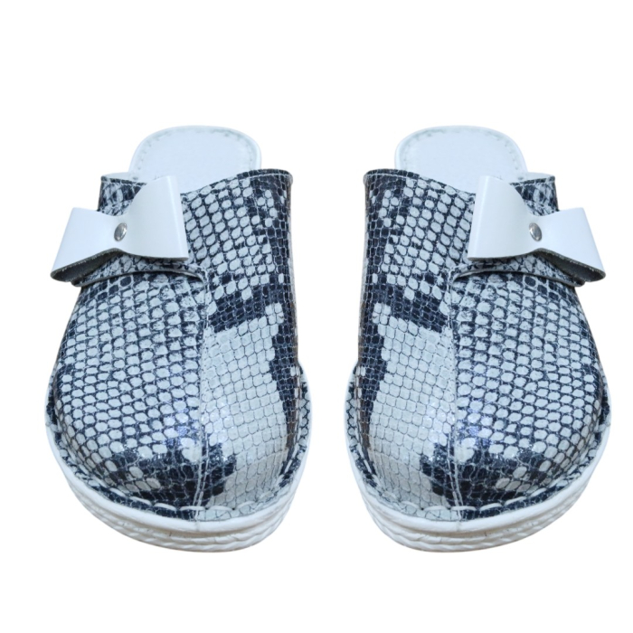 Saboti Damă din Piele Naturală 6015– Imprimeu Șarpe Gri [3]