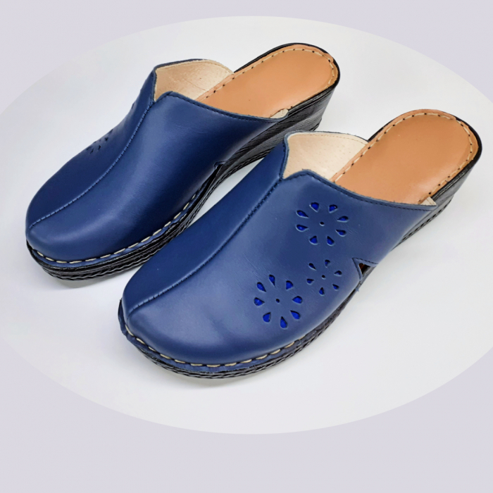 Saboti dama piele cu talpa ortopedica 6013-albastru [3]