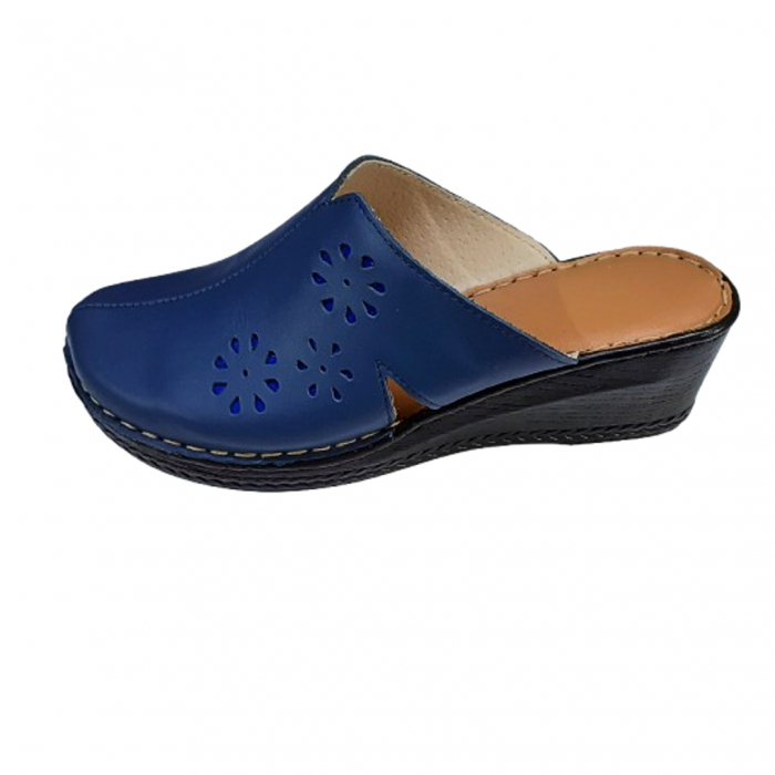 Saboti dama piele cu talpa ortopedica 6013-albastru [1]