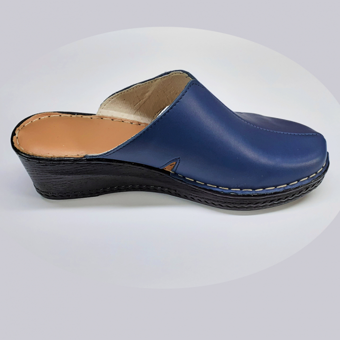 Saboti dama piele cu talpa ortopedica 6013-albastru [2]