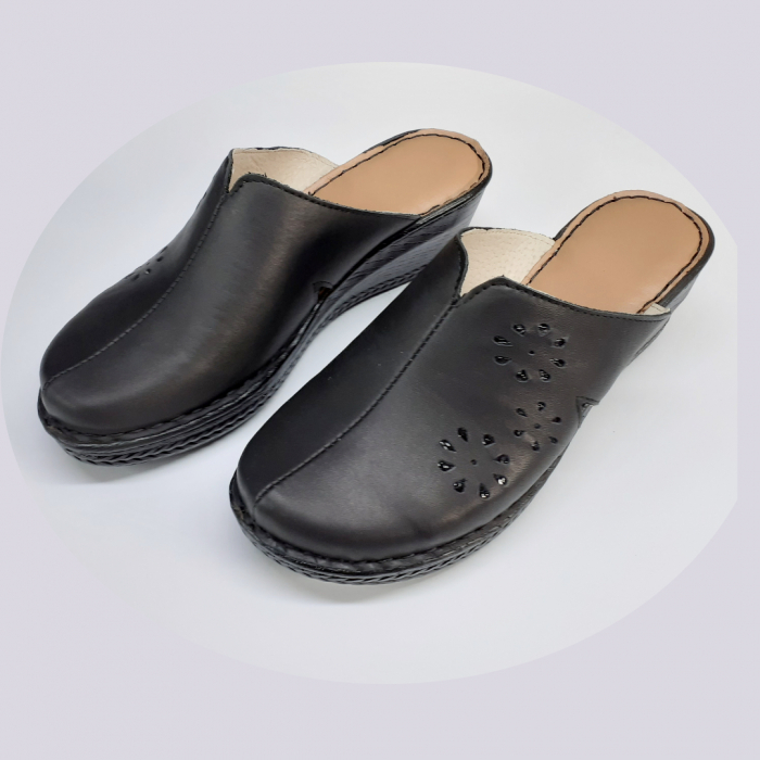 Saboti dama piele cu talpa ortopedica 6013-negru [3]