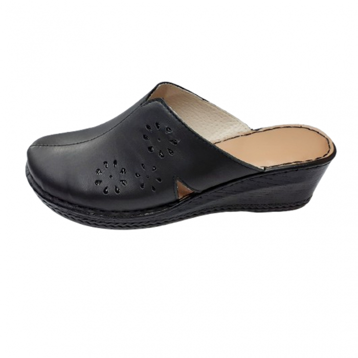 Saboti dama piele cu talpa ortopedica 6013-negru [1]