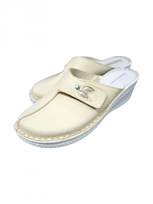 Saboti dama piele cu talpa ortopedica 6014-crem [2]