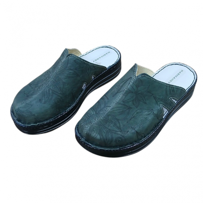 Saboti femei piele naturala 4013 verde gravat [3]