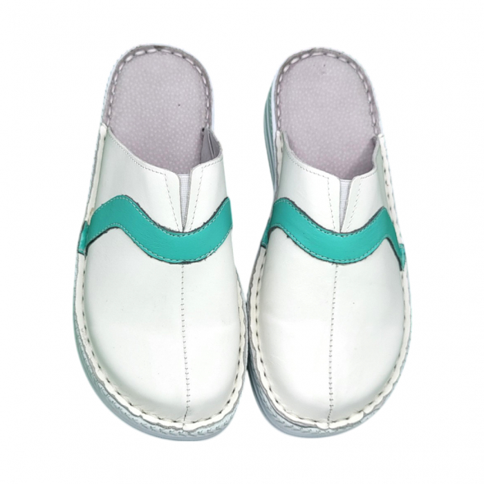 Saboti femei piele naturala 4306 alb-turcoaz [2]