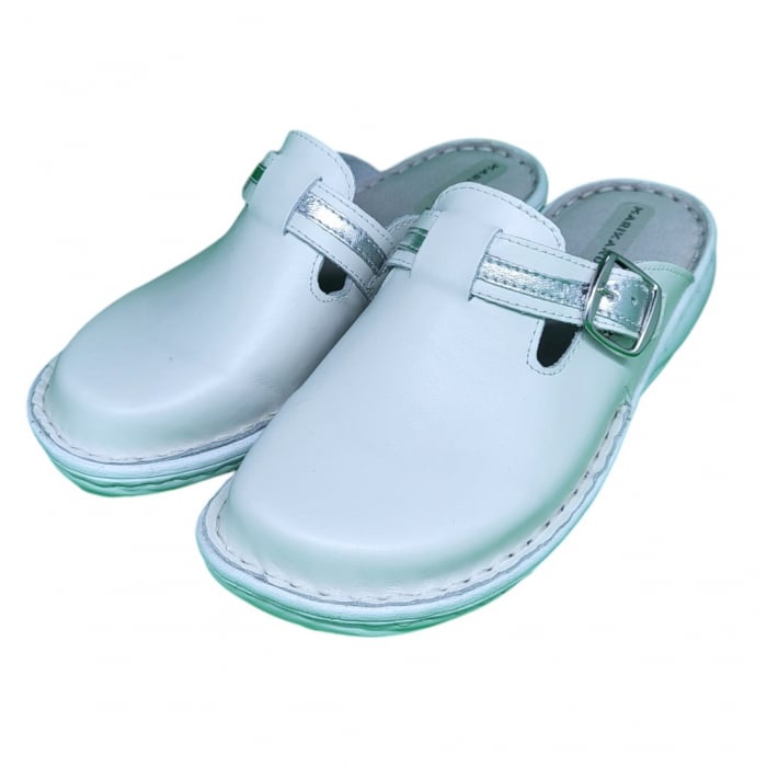 Saboti femei piele naturala 7080 alb argintiu [3]