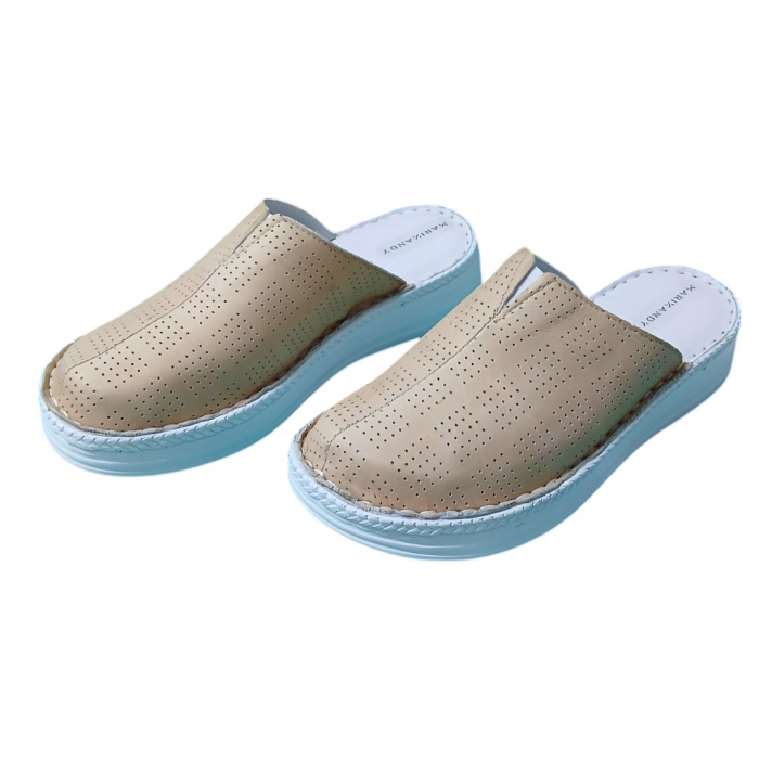 Saboti femei piele perforata 7011 bej [3]