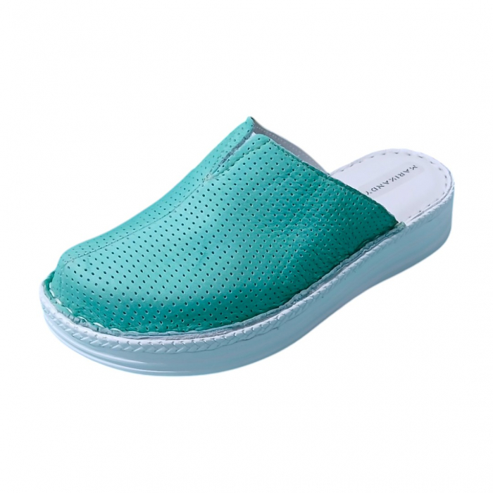 Saboti femei piele perforata 7011 turcoaz [1]