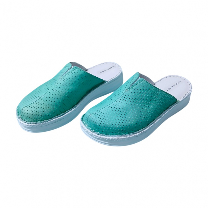 Saboti femei piele perforata 7011 turcoaz [3]