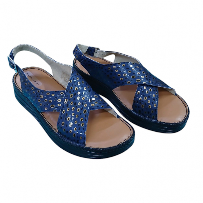 Sandale femei piele naturala Niky blu gravat [3]