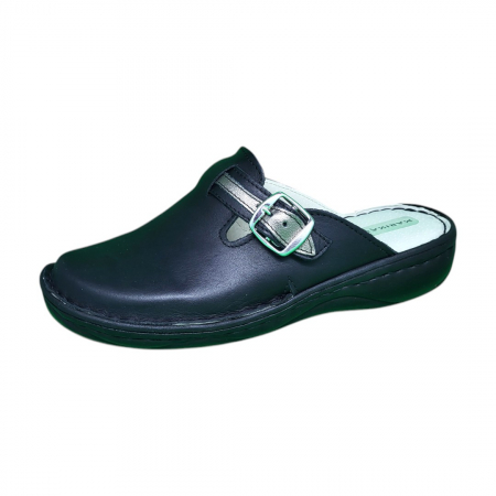 Saboti  Dama din piele hand made - Saboti femei piele naturala 7080 negru-argintiu