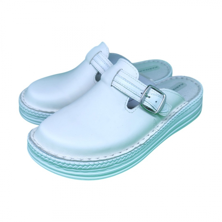 Saboti  Dama din piele hand made - Saboti femei piele naturala 4080 alb