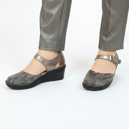 Pantofi Dama din Piele Naturala - Pantofi Ana cu Imprimeu Șarpe Maro – Talpă de 5,5 cm