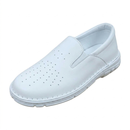 Saboti-Pantofi barbati din Piele Naturală - Pantofi Bărbați Perforati din Piele Naturală 8010 Alb