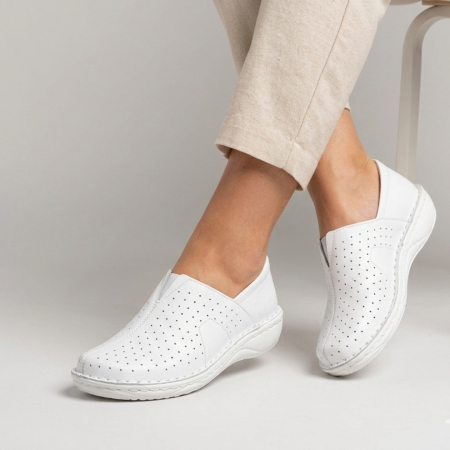 Pantofi Dama din Piele Naturala - Pantofi Damă din Piele Naturală-Adina alb