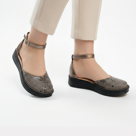 Pantofi Dama din Piele Naturala - Pantofi Damă din Piele Naturală cu Imprimeu Șarpe-Kitty Maro