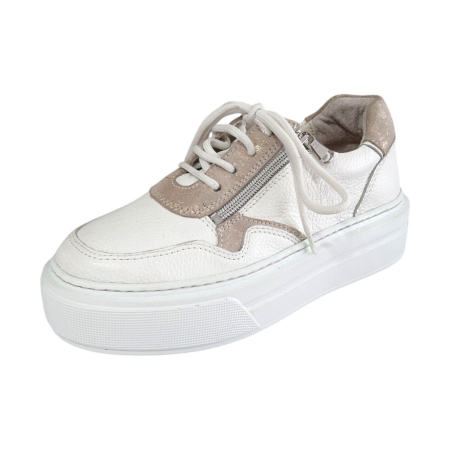 Pantofi Dama din Piele Naturala - Pantofi Sport Dama din Piele Naturală cu Platformă și Fermoar - Alb