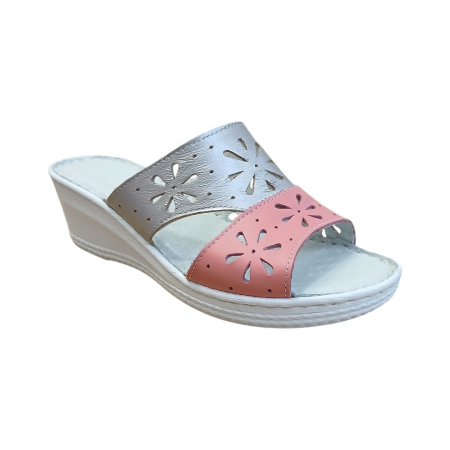 Papuci Dama din Piele Naturală - Papuci Dama din Piele Naturală 5202 roz-argintiu