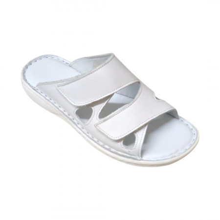 Papuci femei din piele naturală - Papuci femei piele cu velcro 730 alb