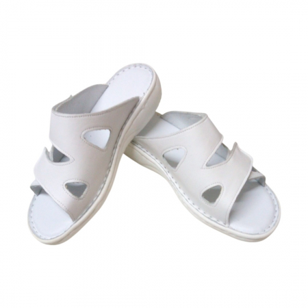Papuci femei piele cu velcro 730 alb [1]