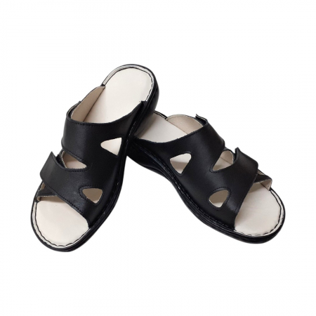 Papuci femei piele cu velcro 730 negru [1]