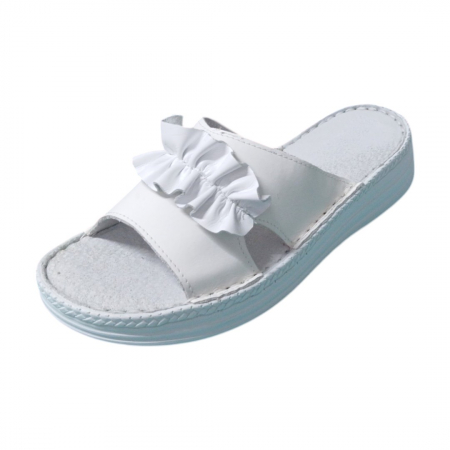 Papuci femei din piele naturală - Papuci femei piele naturala 410 alb