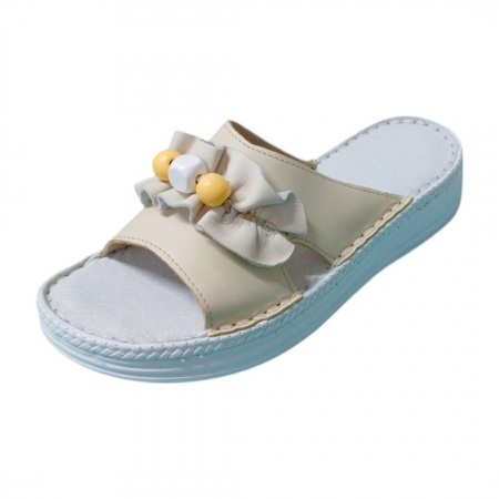 Papuci femei din piele naturală - Papuci femei piele naturala 411 crem