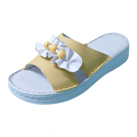 Papuci femei din piele naturală - Papuci femei piele naturala 411 galben