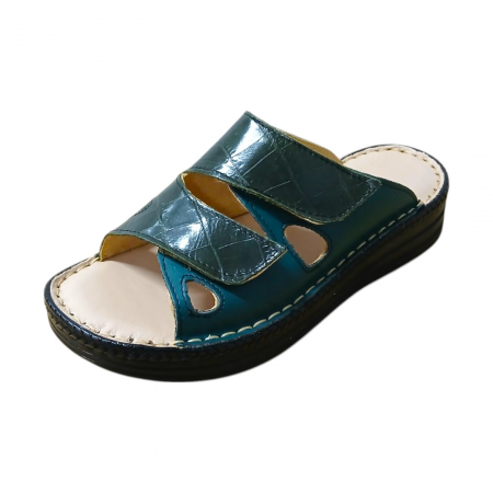 Papuci femei din piele naturală - Papuci femei piele naturala 430 verde croco