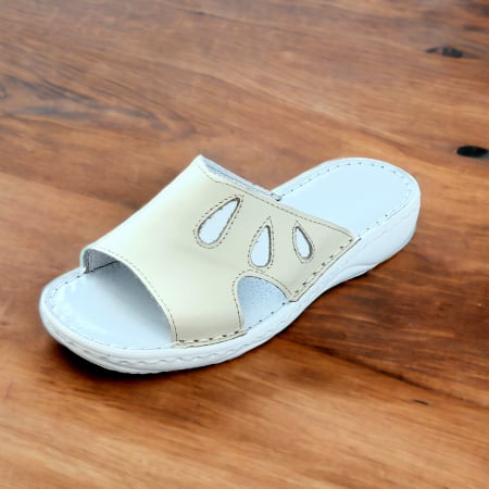 Papuci femei din piele naturală - Papuci femei piele naturala 451 crem