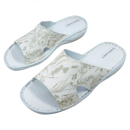 Papuci femei piele naturala 705 crem gravat [2]